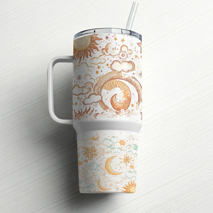 Boho Moon Phase Tumbler with Lid and Straw, Insulated Travel Mug, Celestial Coffee Cup, Aesthetic Drinkware, Unique Gift Idea