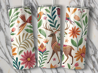 Floral and Deer Print Tumbler With Straw product