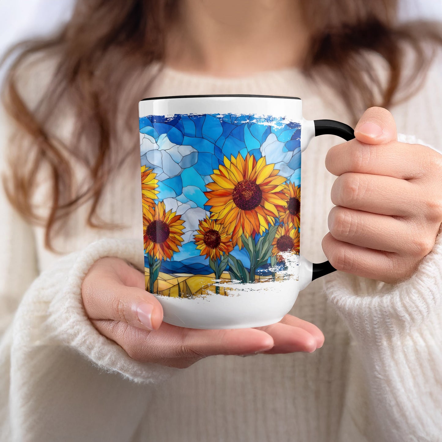 Sunflower Stained Glass Style Coffee Mug product