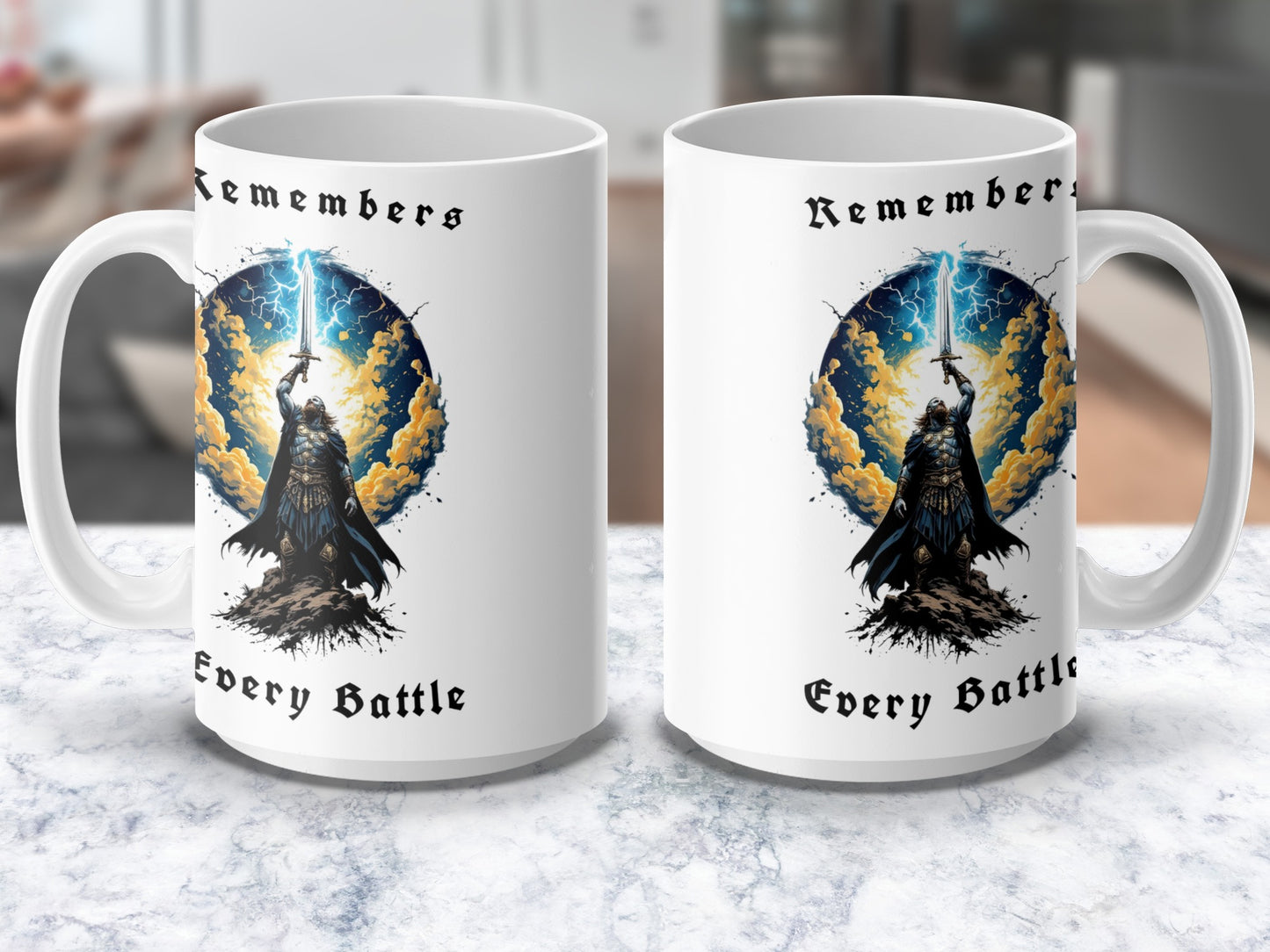 Fantasy Warrior Mug, Remember Every Battle, Epic Battle Art Coffee Cup, Unique Gift Idea