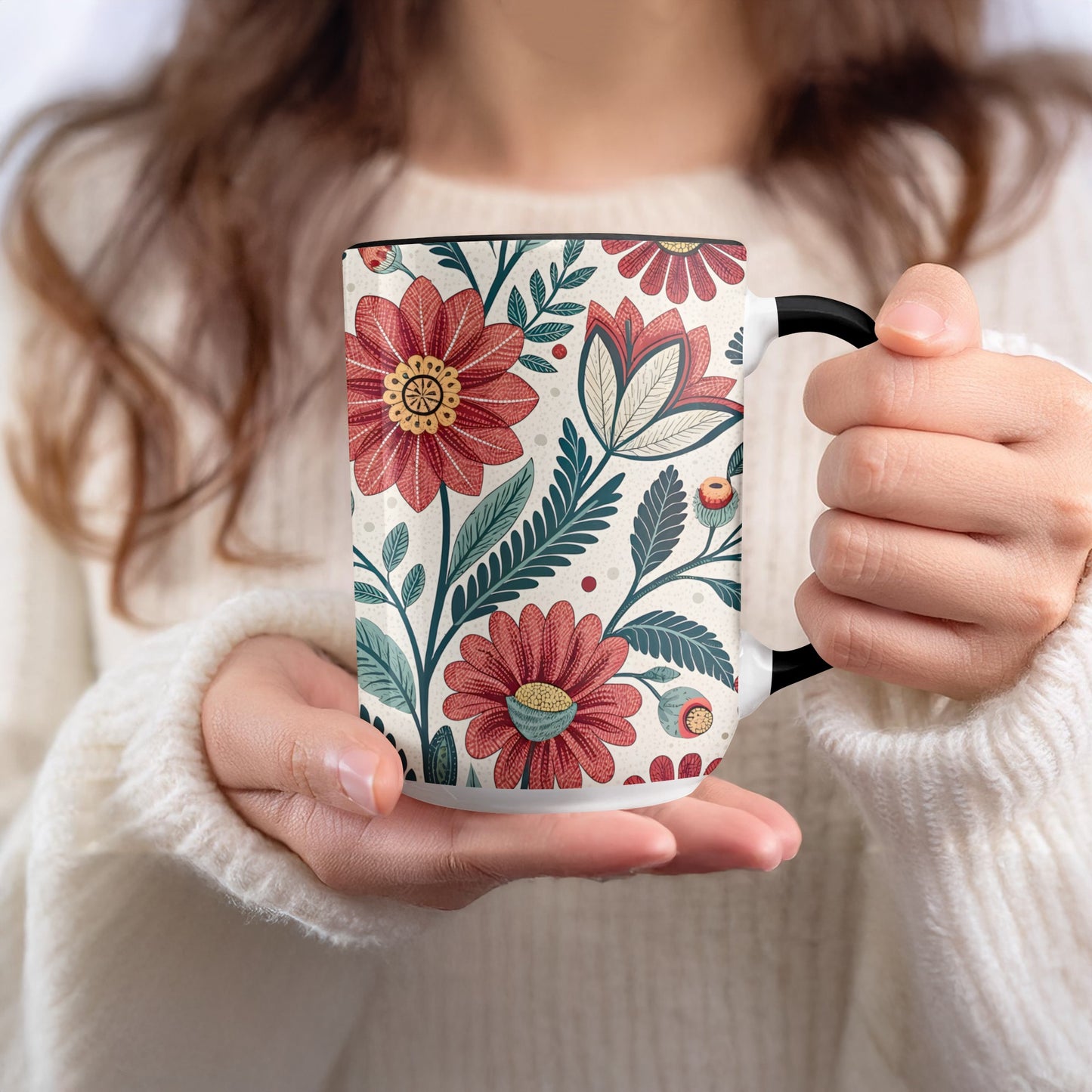 Floral Patterned Mug with Red Blooms product type