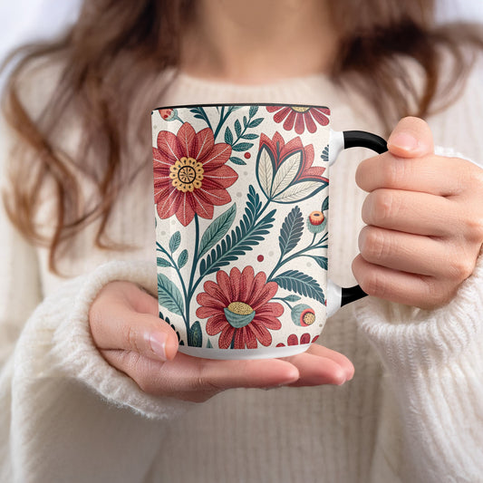Floral Patterned Mug with Red Blooms product type