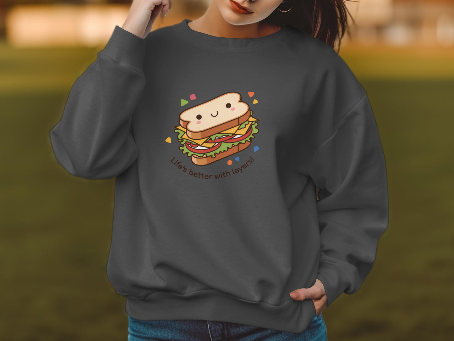 Life is better with layers sandwich graphic sweatshirt product