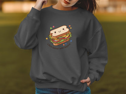 Life is better with layers sandwich graphic sweatshirt product