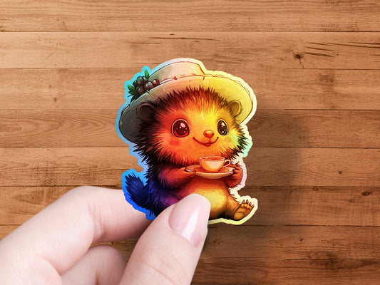 Adorable Hedgehog Drinking Tea Die Cut Sticker product