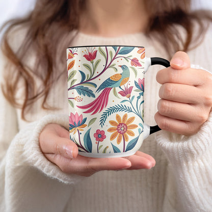 Colorful Floral Patterned Mug with Bird Design product