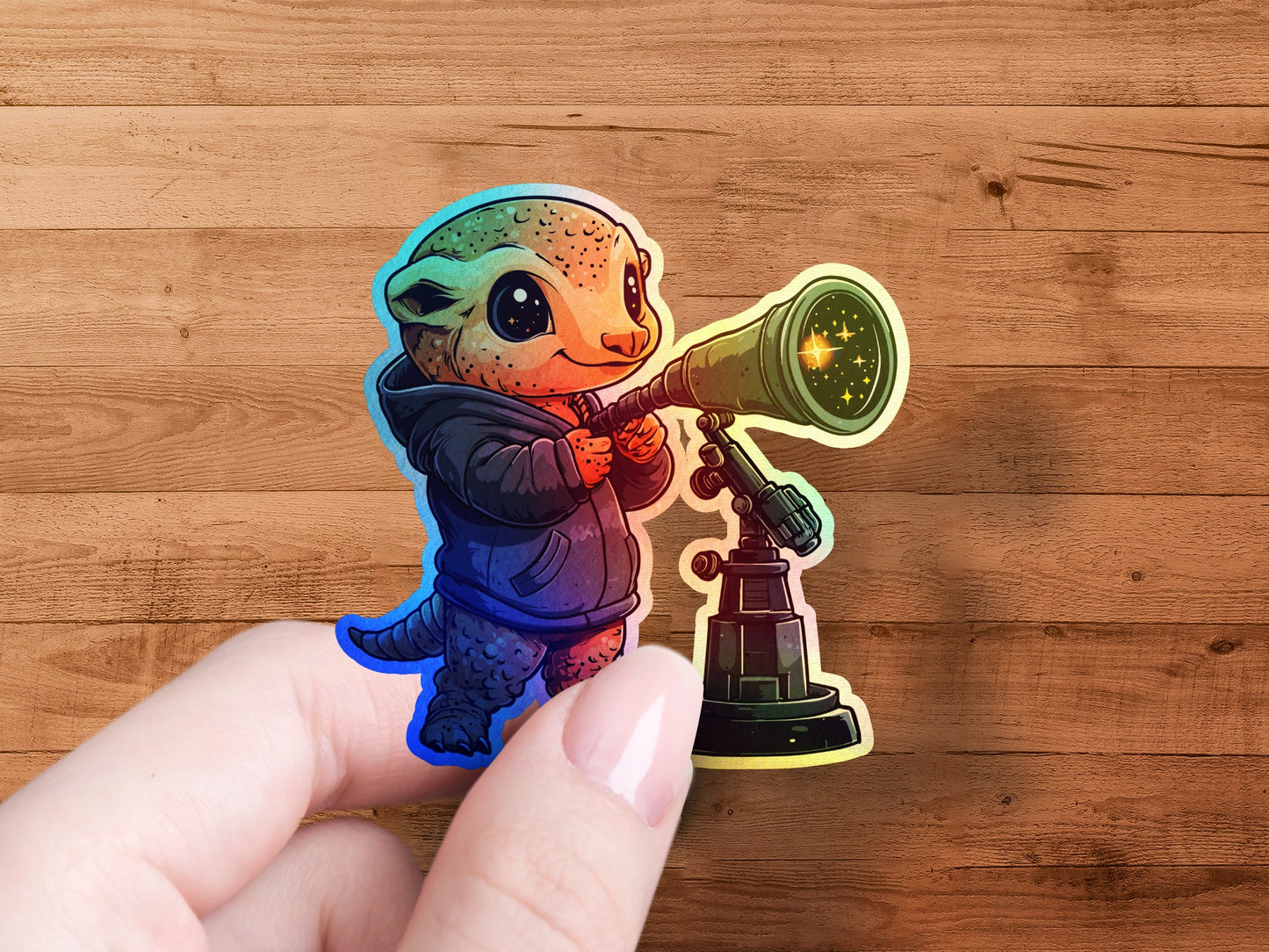 Cute Lizard Character Holding Telescope Sticker product type