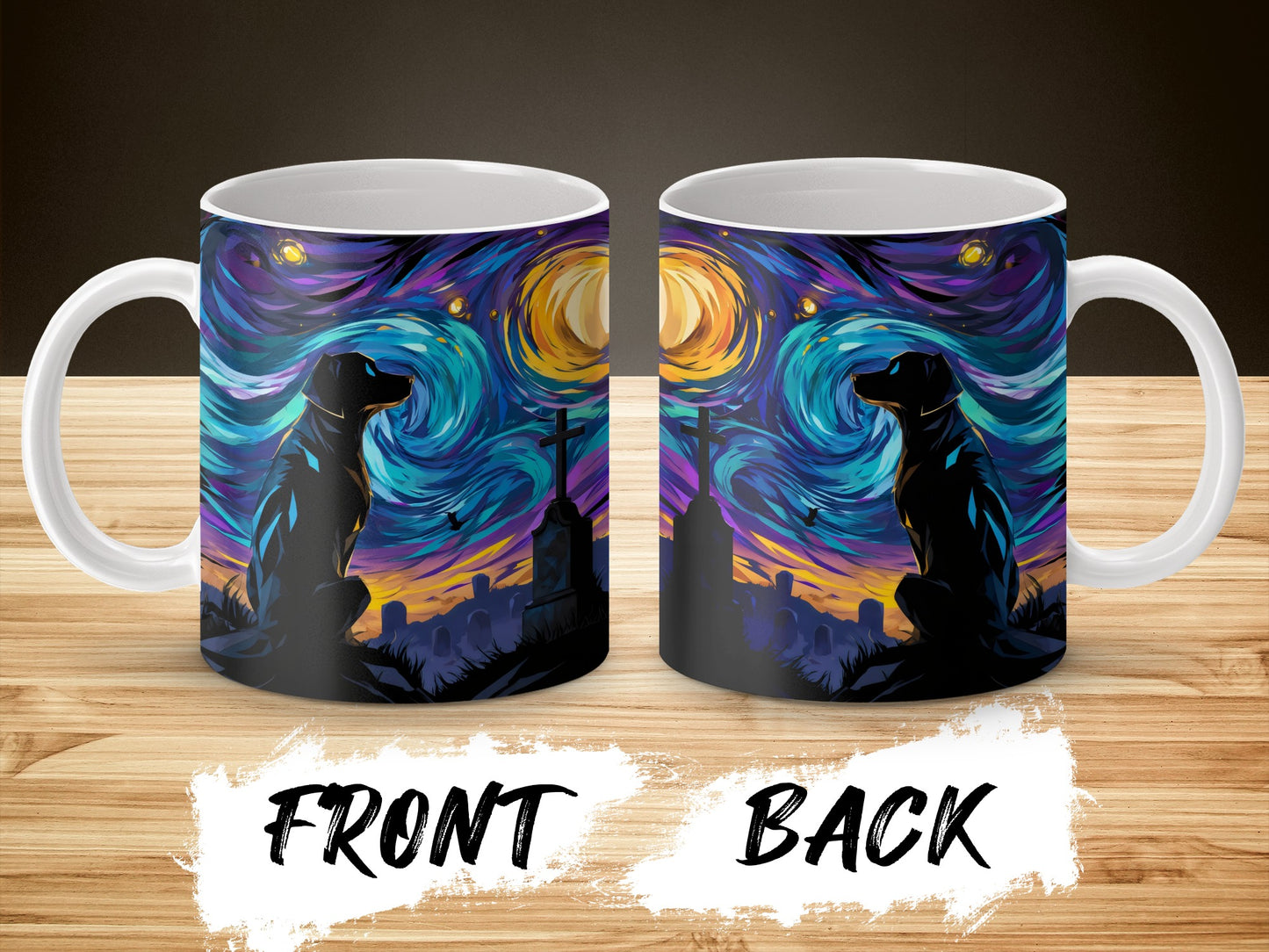 Colorful Wolf Moon Night Scene Ceramic Mug, Artistic Wildlife Coffee Cup, Unique Wolf Gift Idea