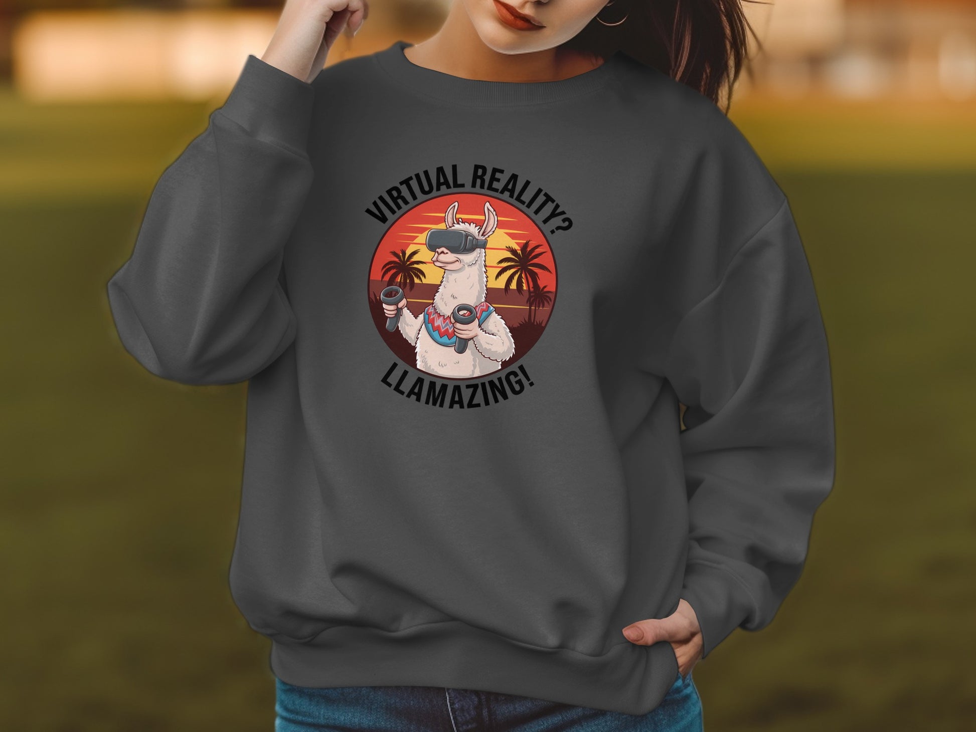 Virtual Reality Llamazing Graphic Sweatshirt product type