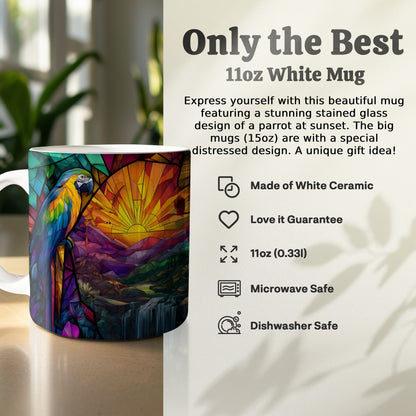 Stunning Stained Glass Parrot Design 11oz White Mug product
