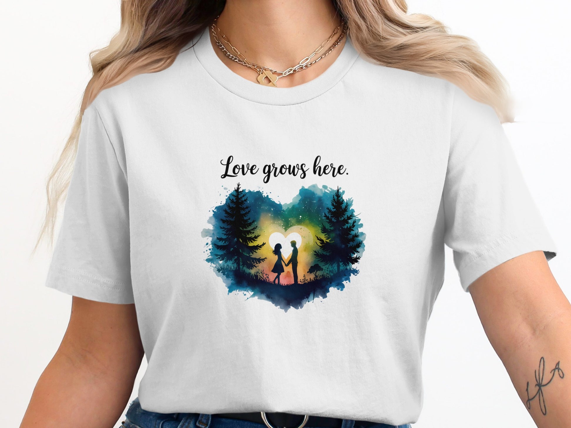 Love Grows Here Romantic Forest T-Shirt product type