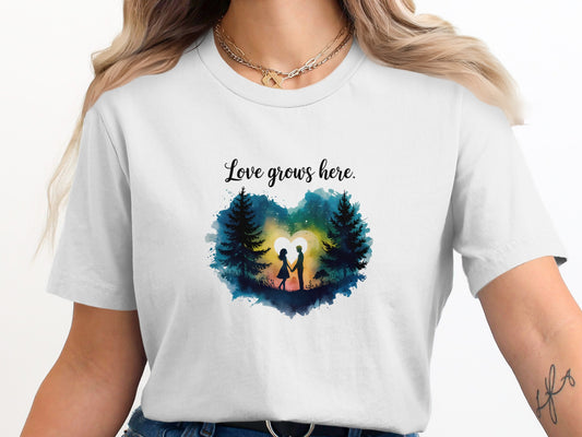 Love Grows Here Romantic Forest T-Shirt product type