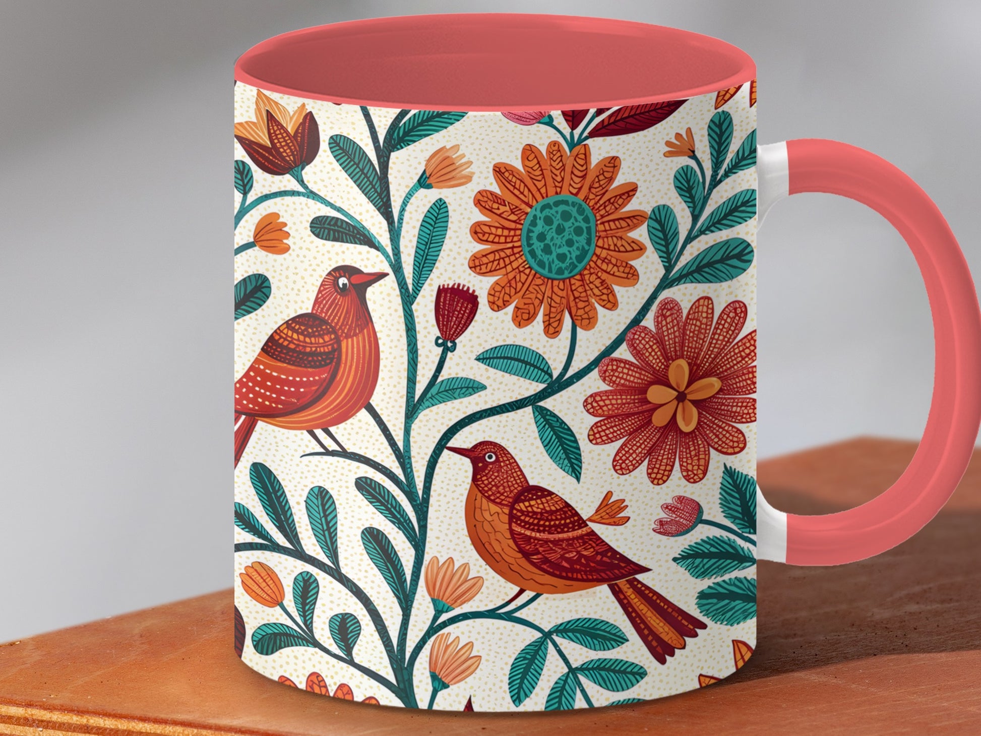 Vibrant Bird and Floral Patterned Ceramic Mug product type