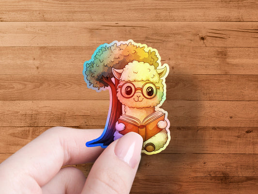 Cute Alpaca Reading Book Vinyl Sticker product