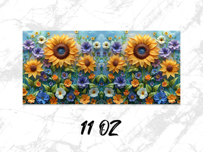 Colorful Sunflower and Spring Flowers Coffee Mug, Floral 11 oz Ceramic Cup