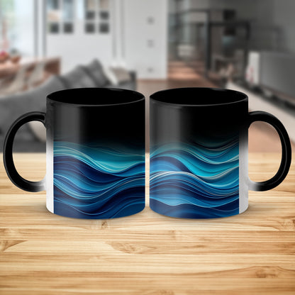 Blue Wave Pattern on Black Ceramic Mug product
