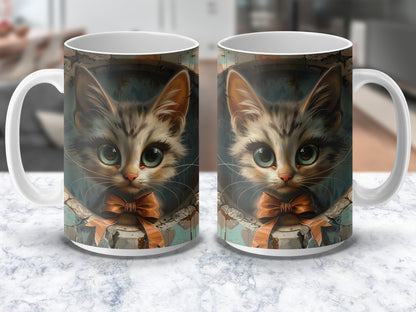 Cute Kitten Coffee Mug, Large Cat Eyes Tea Cup, Unique Gift for Cat Lovers, Animal Print Kitchen Decor
