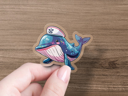 Adorable Blue Whale With Sailor Hat Sticker product