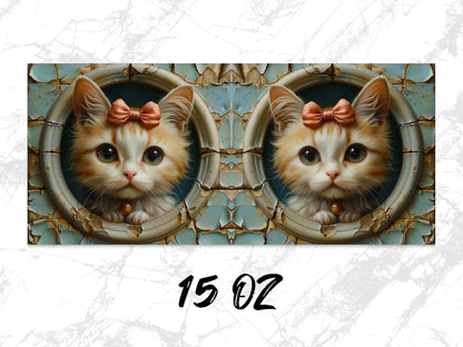 Cute Cat Print Wall Art, Vintage Frame Cat Poster, Kitten Decor, Animal Lover Gift, 15 Oz