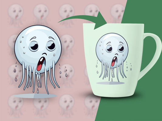 Spooky Ghost Emoji Mug, Funny Halloween Coffee Cup, Cute Cartoon Ghost, Creepy Cute Kitchen Decor