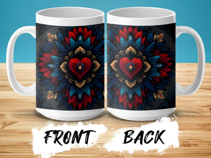 Colorful Heart and Feathers Design Coffee Mug Product
