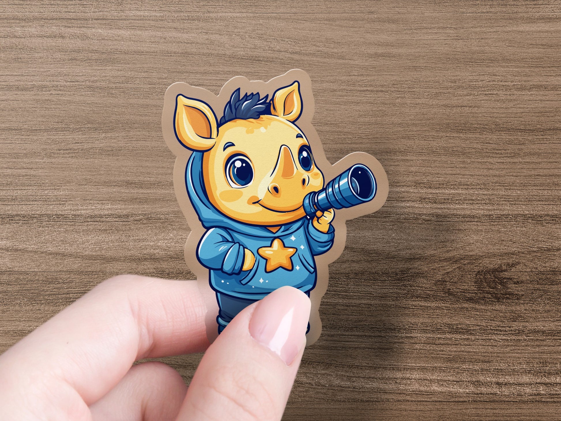Cute Rhino Explorer with Telescope Sticker product