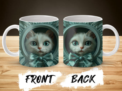 Cute Cat Mug with Bow Tie Design, Unique Gift, Ceramic Coffee Cup, Front and Back Print
