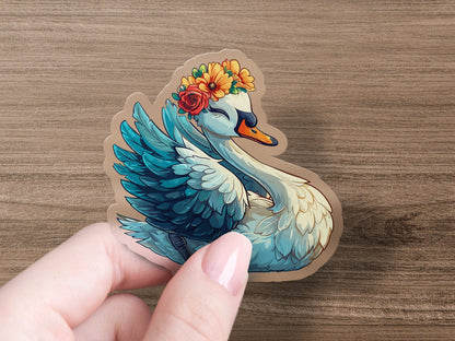 Graceful Swan with Floral Crown Sticker product type