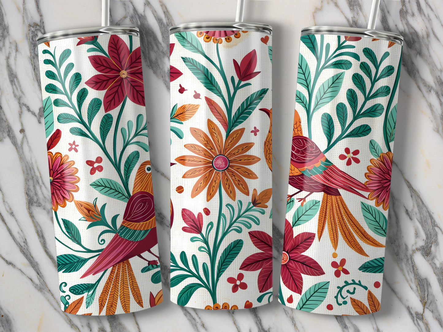 Floral and Bird Patterned Tall Drinkware product type