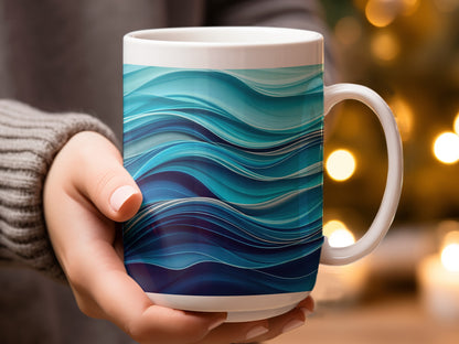 Blue and Teal Wavy Design Ceramic Mug product