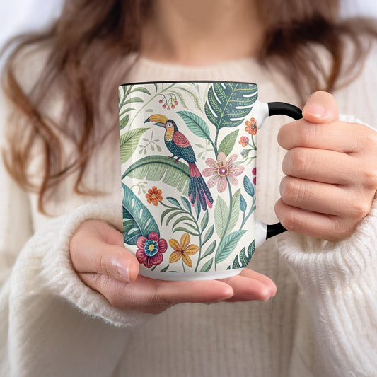 Colorful Tropical Bird and Flower Themed Mug product type