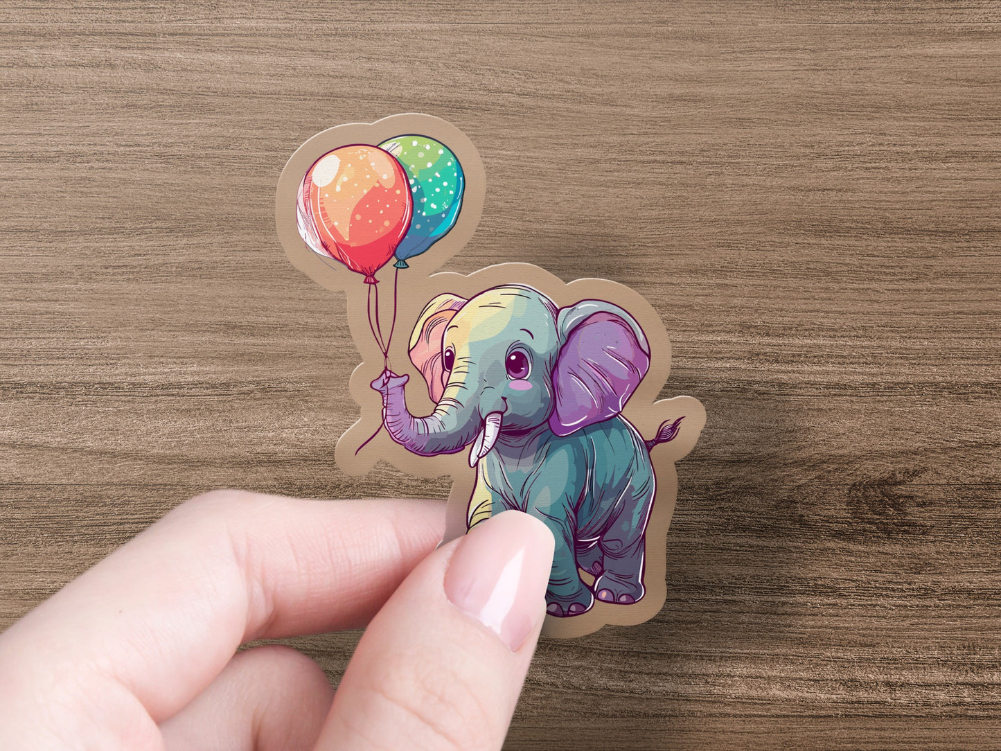 Colorful Elephant With Balloons Sticker product type