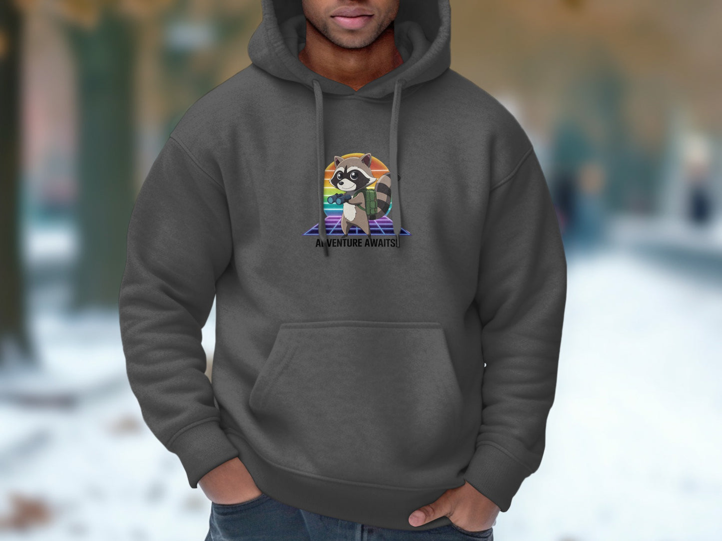 Adventure Awaits Raccoon Hoodie Cool Graphic product type