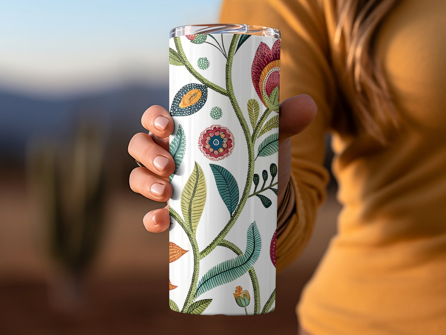 Floral Patterned Travel Mug Colorful Drinkware Product