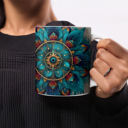 Mandala Design Teal Feathers Artistic Mug product type