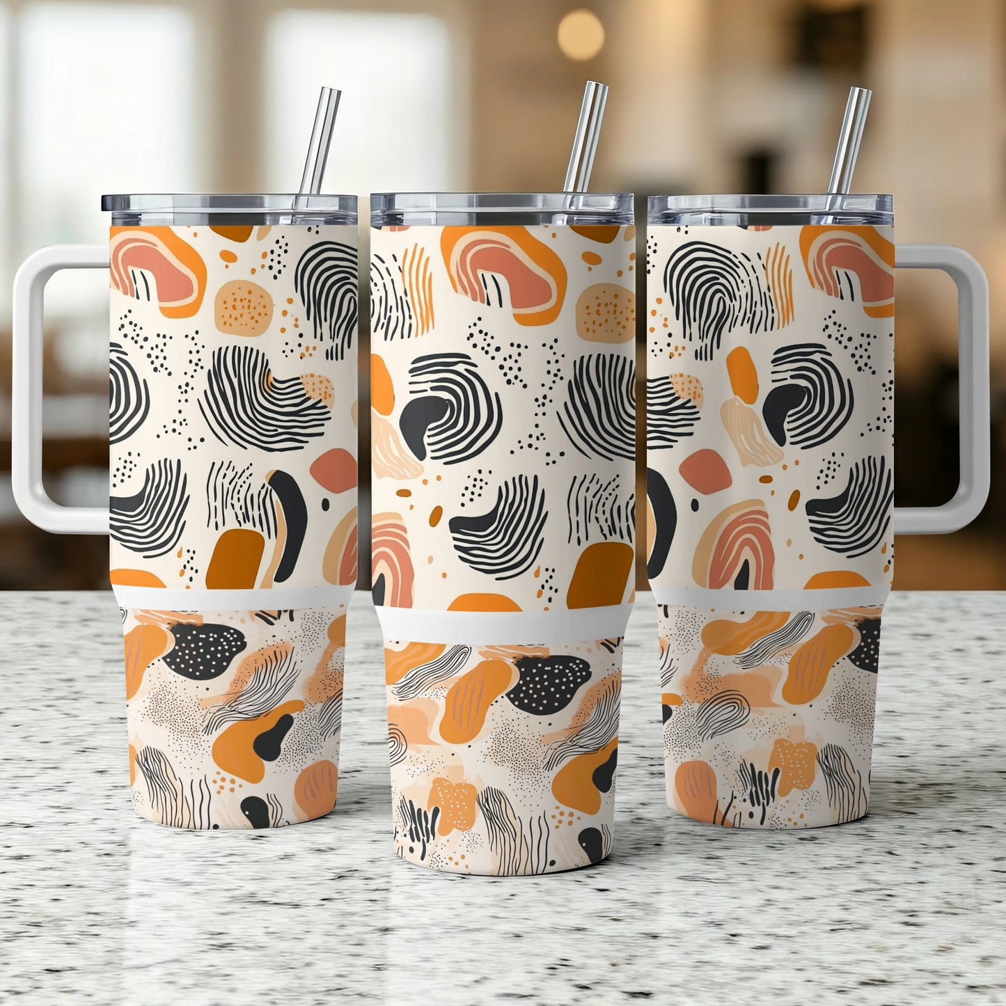 Abstract Art Insulated Tumblers, Trendy Drinkware Set, Reusable Travel Cups with Lids and Straws, Unique Gift Idea
