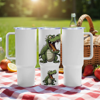 Cartoon Alligator Print Tumbler, Cute Animal Theme Insulated Drinkware, Picnic Accessories, Kid-Friendly Drink Cups