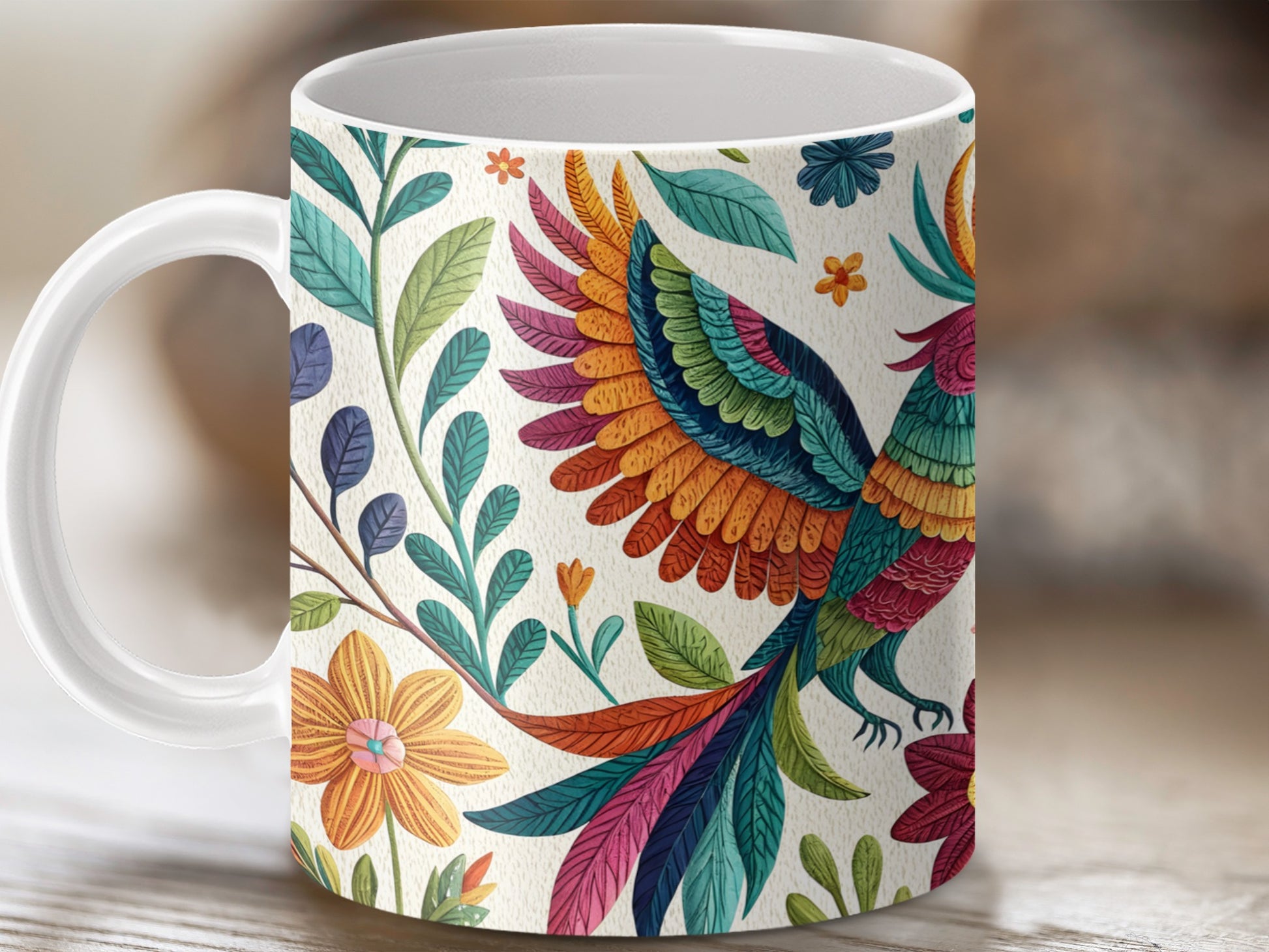 Colorful Bird and Floral Design Coffee Mug product
