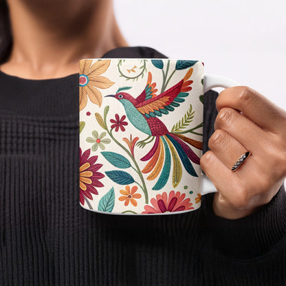 Vibrant Floral Bird Illustrated White Mug product