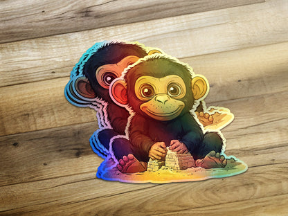 Cute Cartoon Baby Monkeys Playing Sticker product type