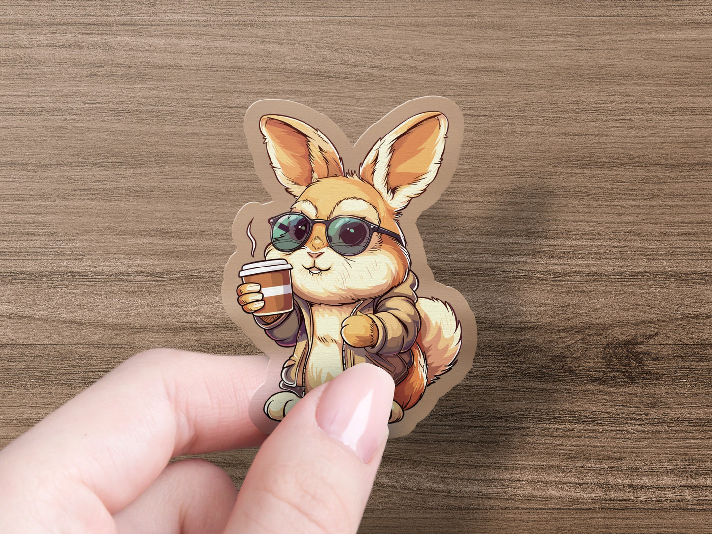 Cute Cool Bunny with Coffee Cartoon Sticker product