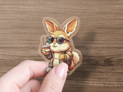 Cute Cool Bunny with Coffee Cartoon Sticker product