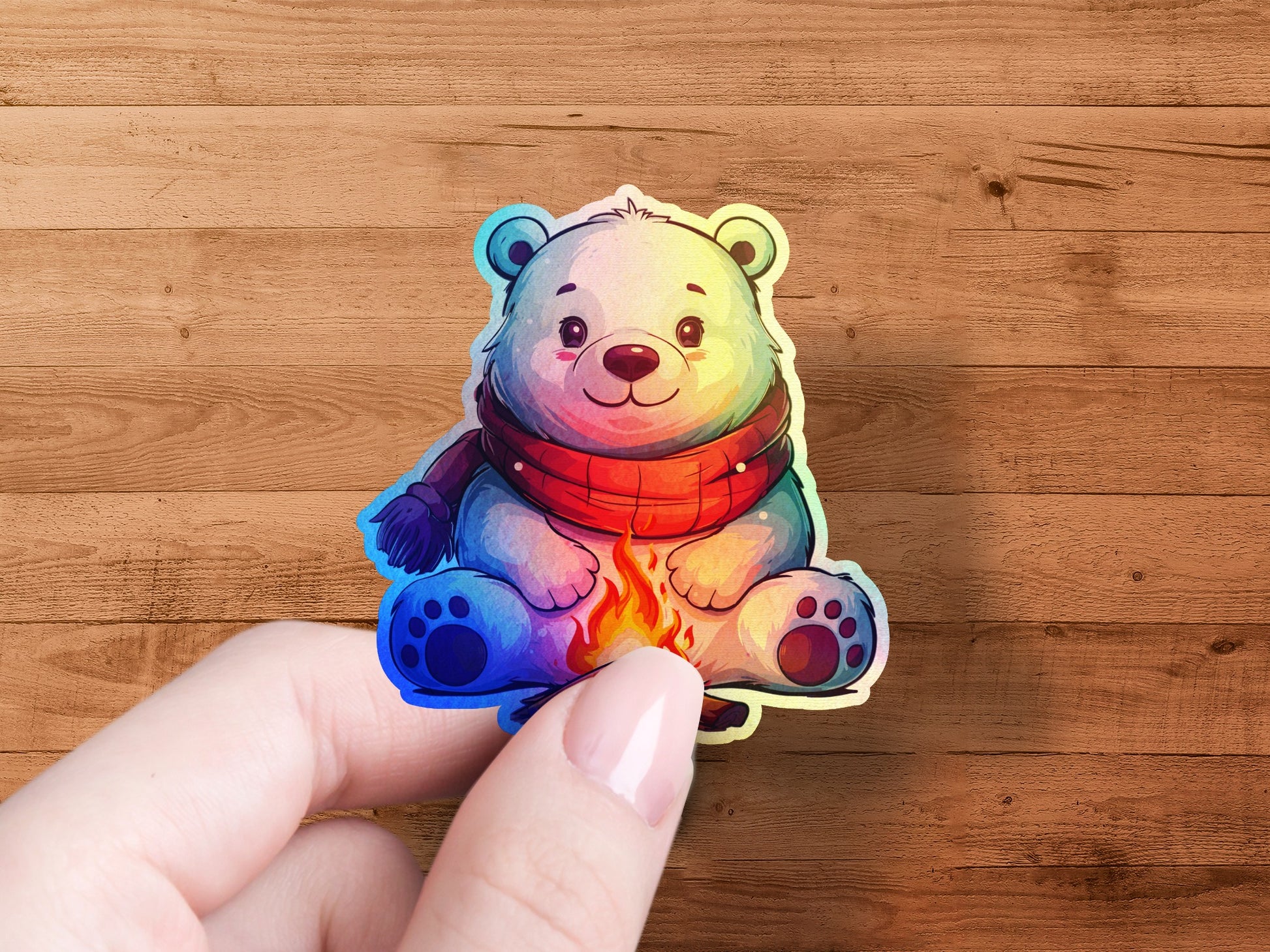 Cute Bear with Scarf and Campfire Sticker product
