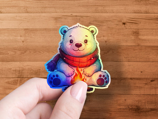 Cute Bear with Scarf and Campfire Sticker product