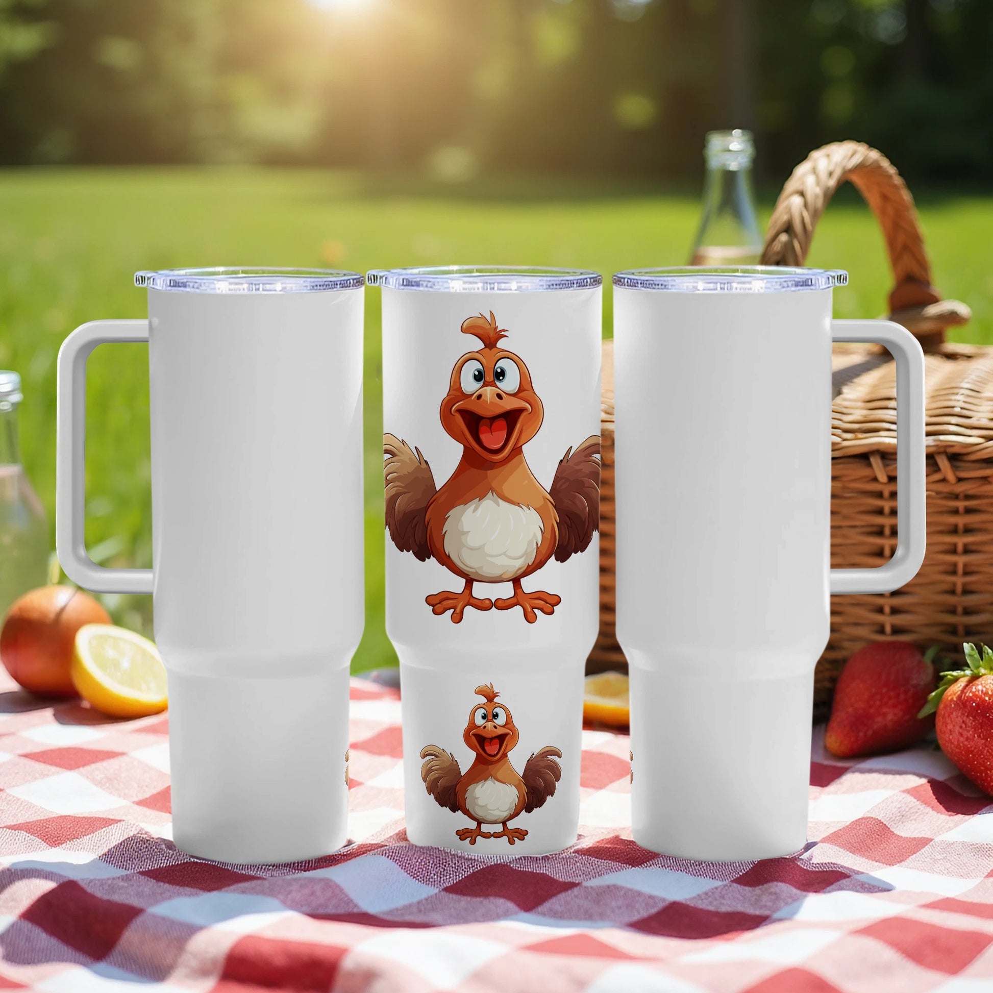 Funny Chicken Tumbler, Insulated Travel Mug, Cute Farm Animal Design, Gift for Chicken Lovers, Outdoor Picnic Accessory, 20 oz