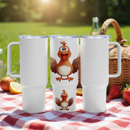 Funny Chicken Tumbler, Insulated Travel Mug, Cute Farm Animal Design, Gift for Chicken Lovers, Outdoor Picnic Accessory, 20 oz