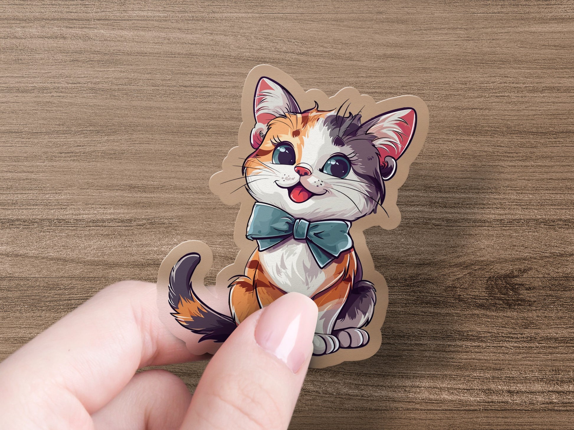Cute Cat with Bow Sticker Art Product