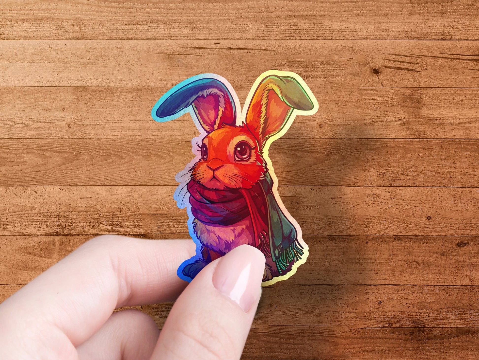 Colorful Rabbit Wearing Scarf in Artistic Style product