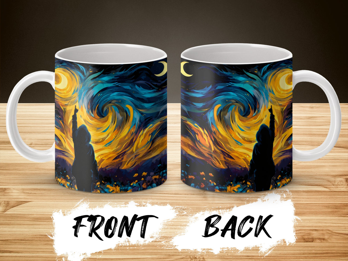 Van Gogh Inspired Starry Night Ceramic Coffee Mug, Artistic Blue and Yellow Design, Unique Gift Idea