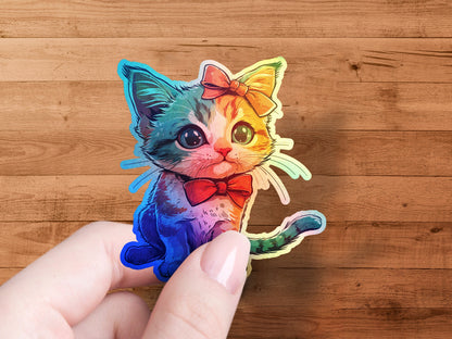 Adorable Rainbow Cat Sticker with Ribbon Design product